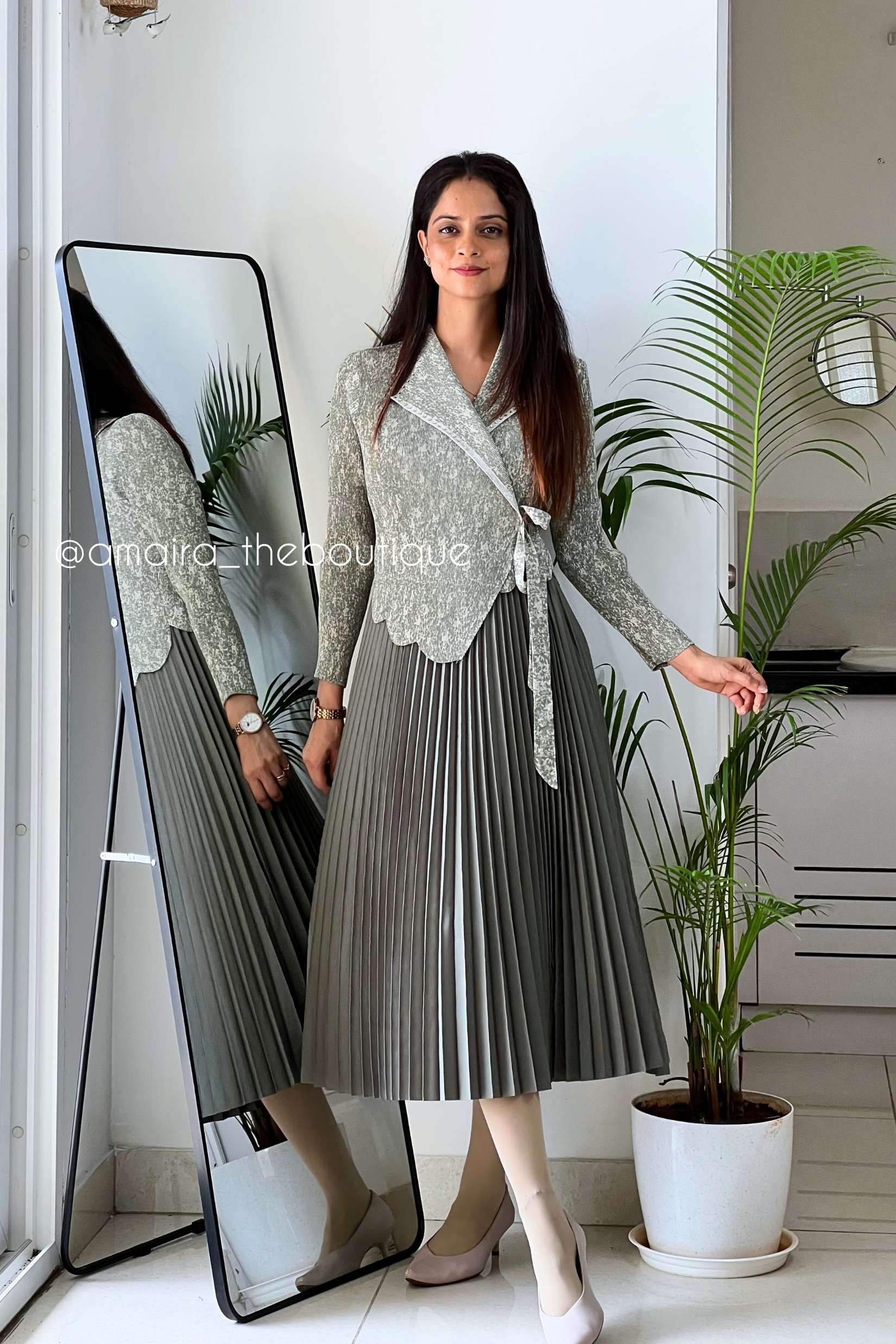korean grey dress Korean Style Grey Waist Fold Dress
